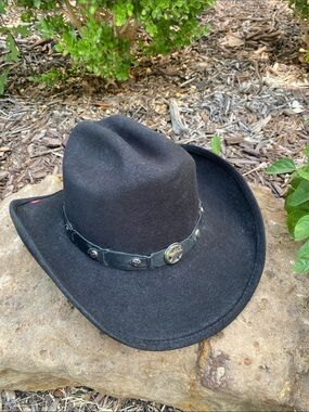 Children's Black Cowboy Hat with Star Concho Hatband size L